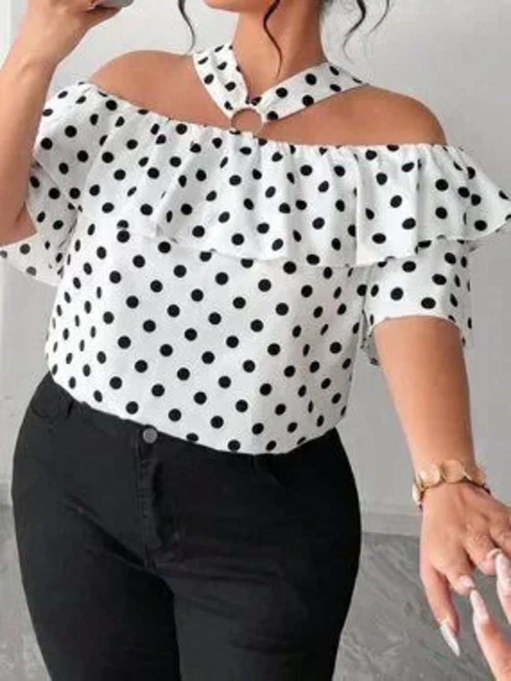 ZARA Multicolor Casual Women's Ruffle Regular Fit Polka Dot Top